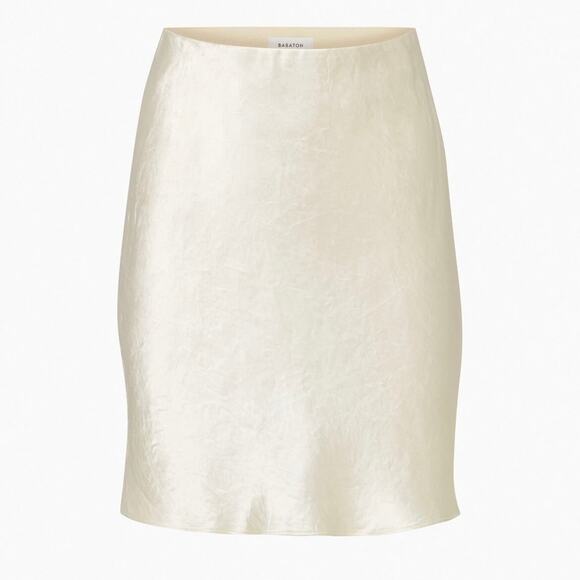 EUC Babaton Slip Satin Mini Skirt Size 8 Champagne Silky A Line Minimalist Skirt - Picture 2 of 15